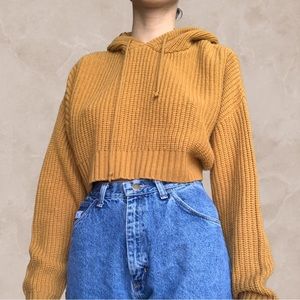 Cropped Mustard Yellow Hooded Sweater
